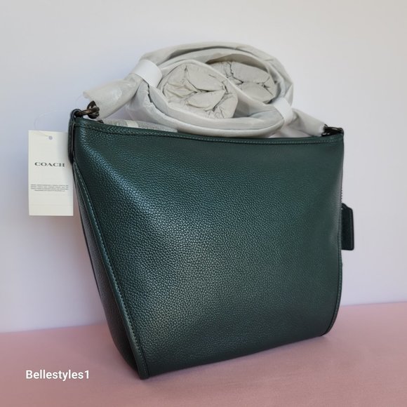 COACH Small Dufflette “C” Charm Polished Pebbled Leather Crossbody- Forest Color - Picture 3 of 16